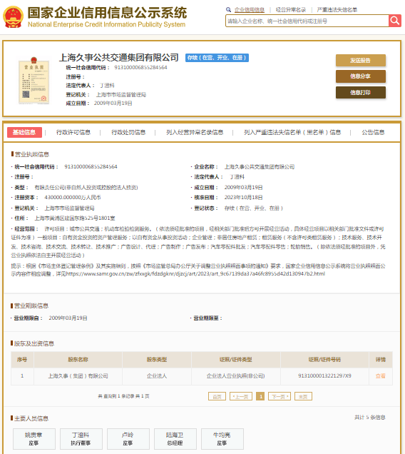 因多项违法事实，上海久事公交两子公司同日连收9张罚单